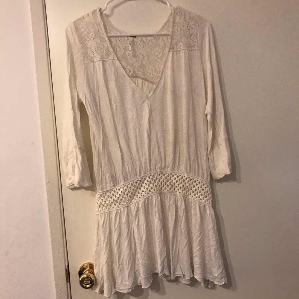 Free people white tunic dress with lace overlay
